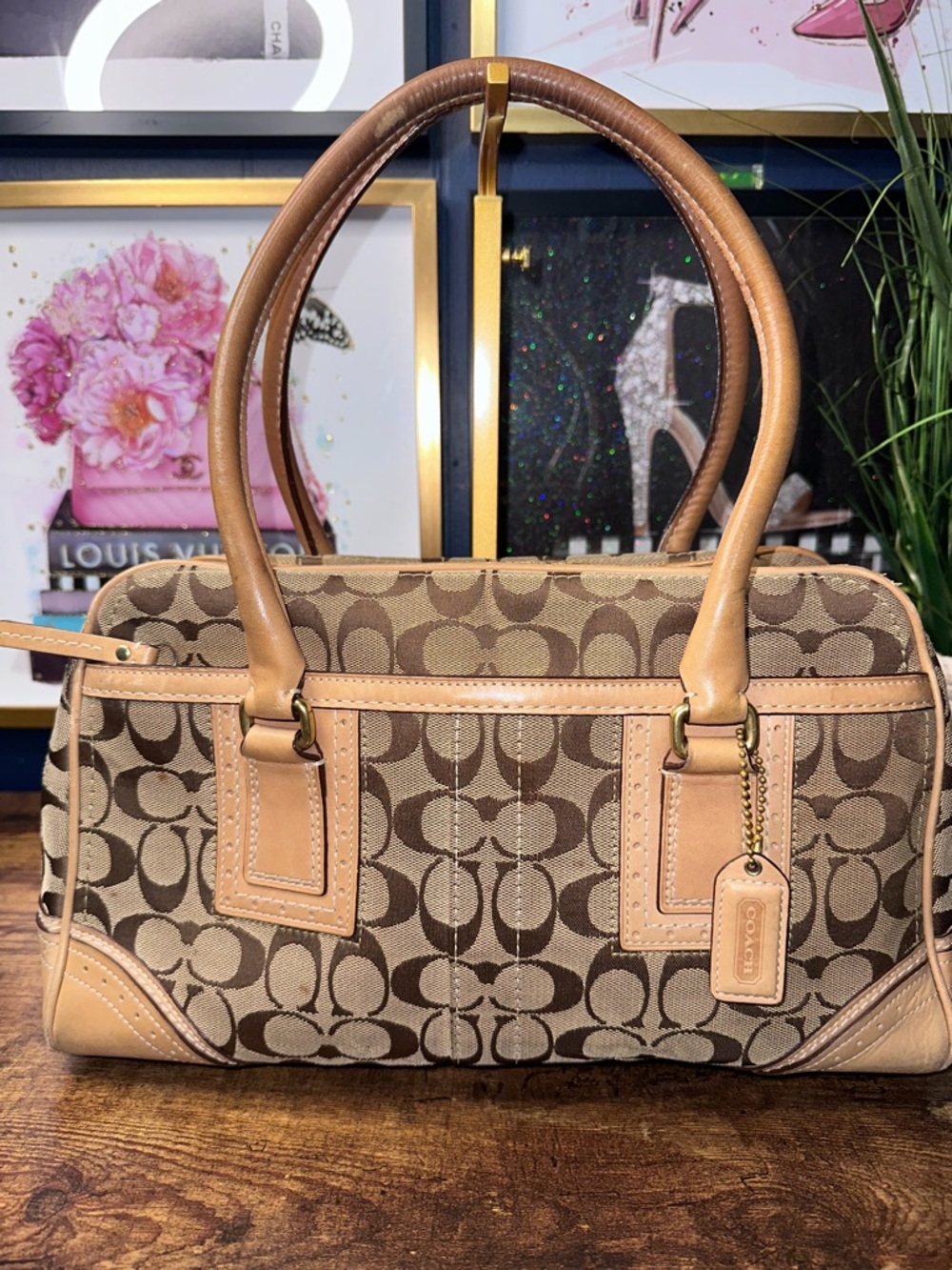 Vintage Coach Signature Canvas & Leather Satchel
